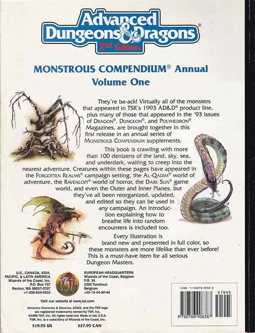 AD & D 2nd Edition - Monstrous Compendium Annual - Volume One (B Grade) (Genbrug)